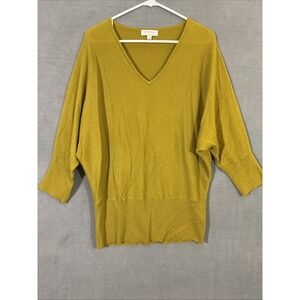 Nordstrom Cashmere Top Women's L Sweater Green Yellow Chartreuse Dolman Sleeve
